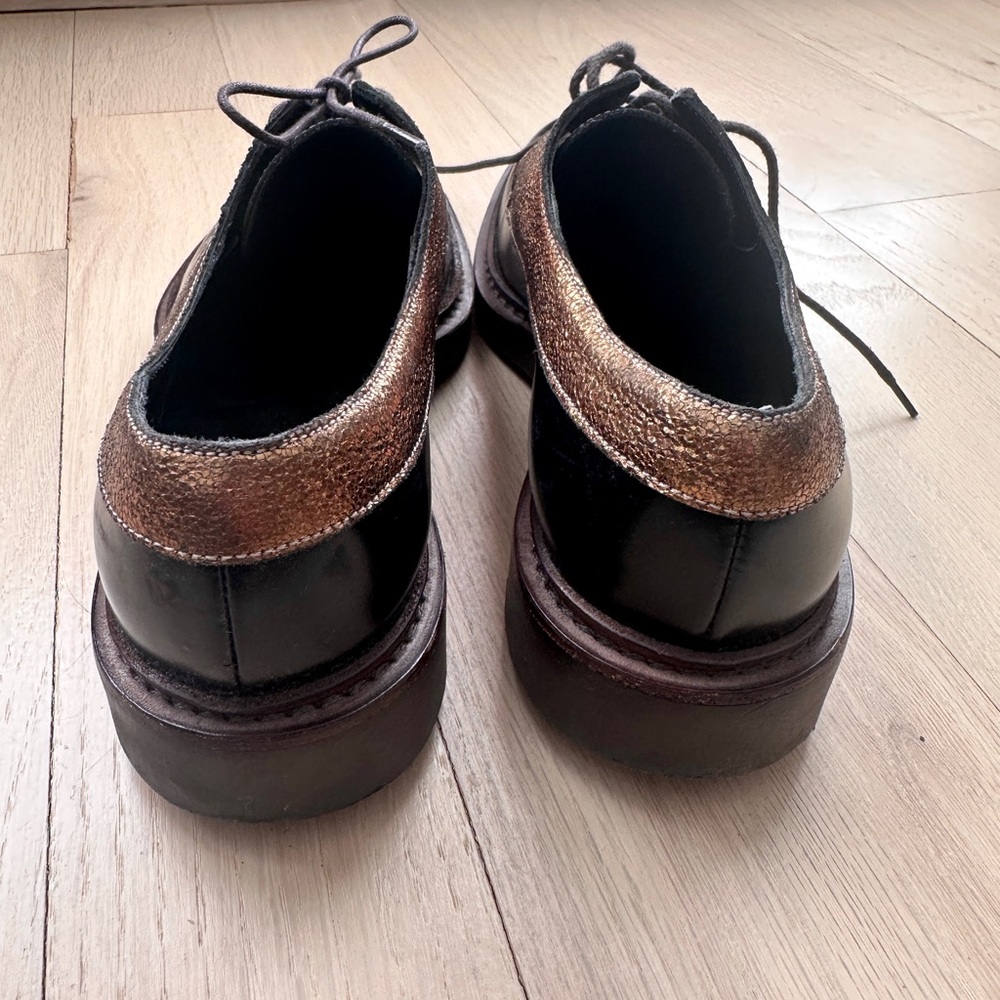 Brunello Cucinelli Women’s Oxford Shoes Black & Gold Size 37 Luxury Designer - Picture 5 of 11